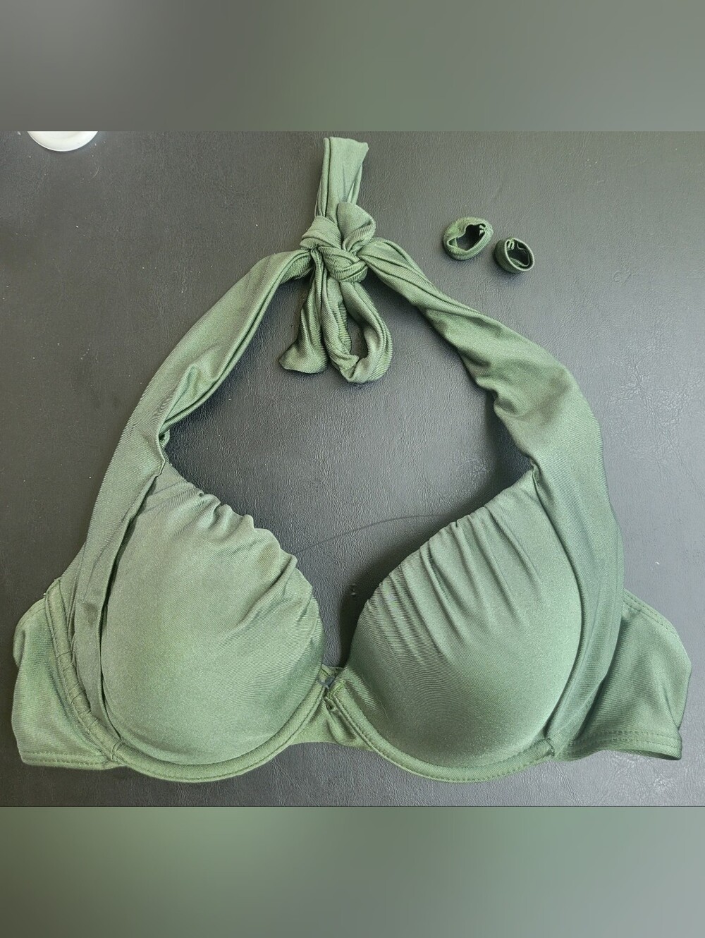 Moontide 32C Underwire Halter Olive Green Bikini Top